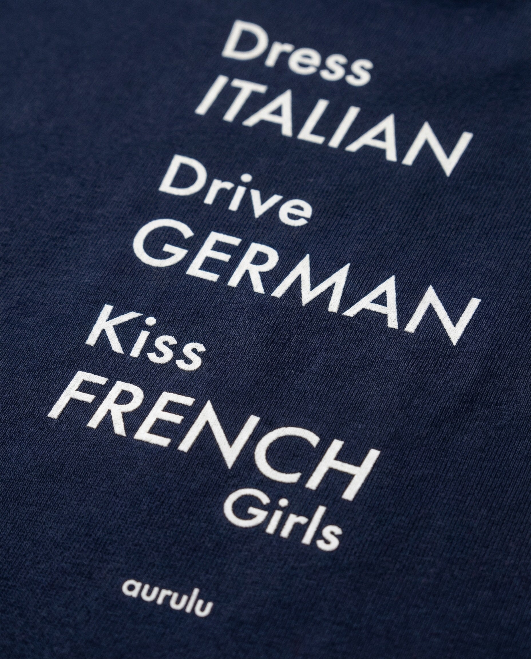 Men's oversized Italian print T-shirt by Aurulu featuring bold graphic design and comfortable casual fit.