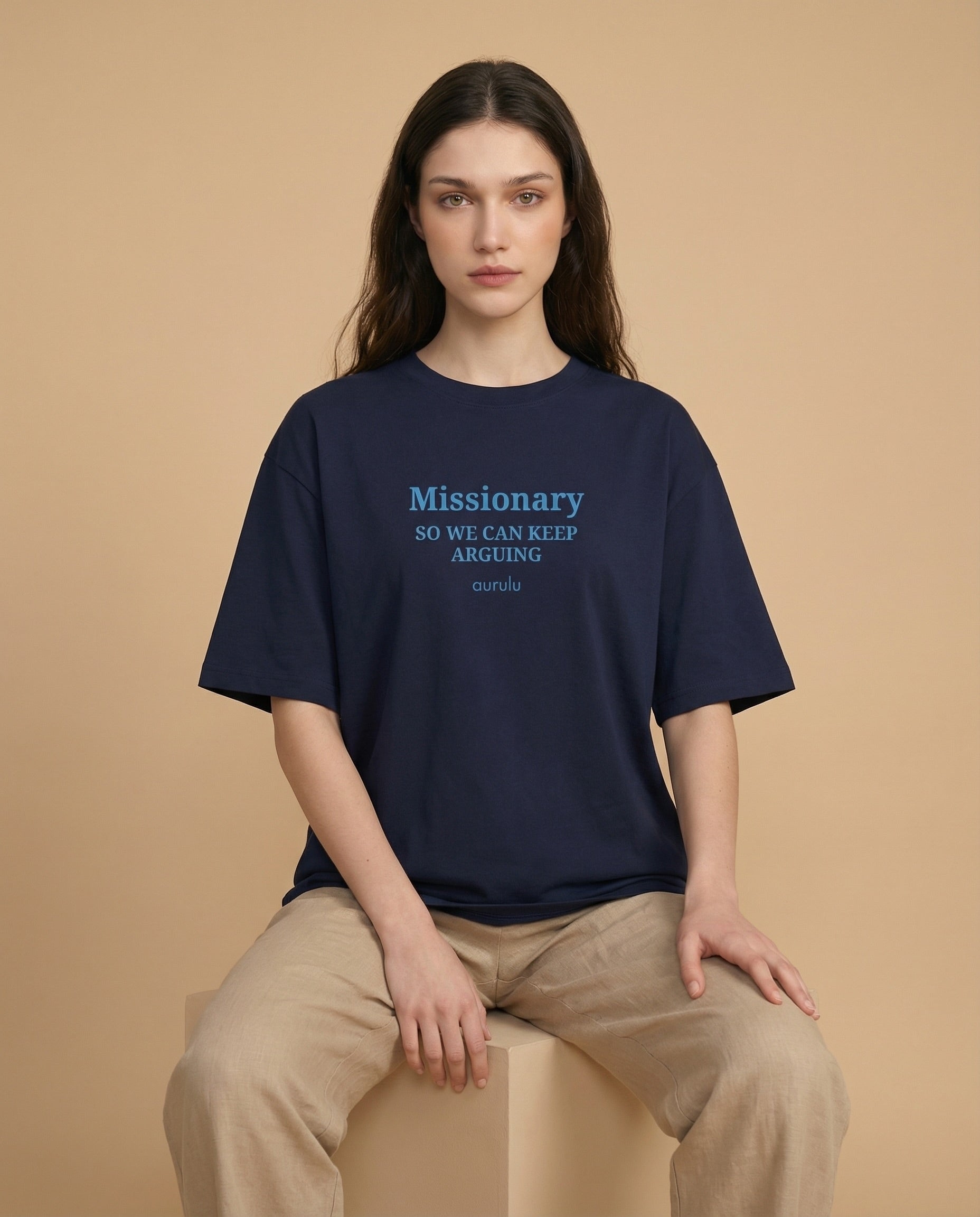 Oversized women's Missionary Argument T-shirt by aurulu featuring a printed design on soft fabric.