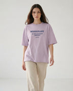 Oversized women's T-shirt with missionary argument print by aurulu, featuring a casual fit and graphic design on soft fabric.