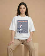 Aurulu women's oversized sea-inspired print tee featuring bold, colorful ocean-themed artwork on soft fabric.