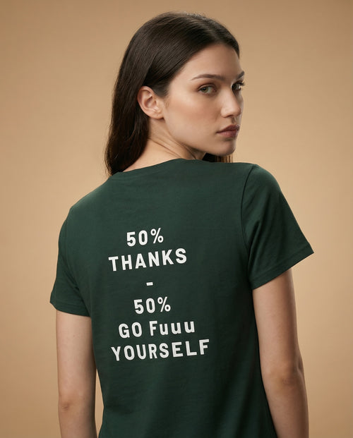 Women’s aurulu Thanks Duality Statement T-shirt in printed material, featuring bold design and comfortable fit.