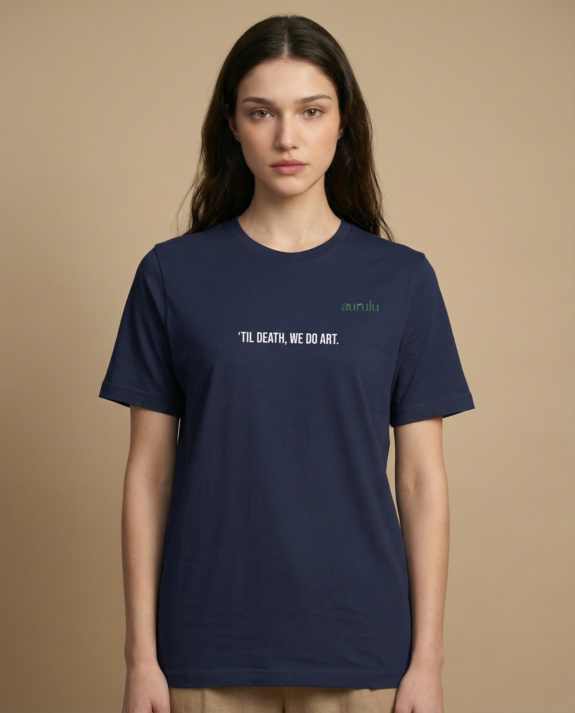 Women’s print art T-shirt by Aurulu featuring a vibrant, artistic design on soft fabric, perfect for casual wear.