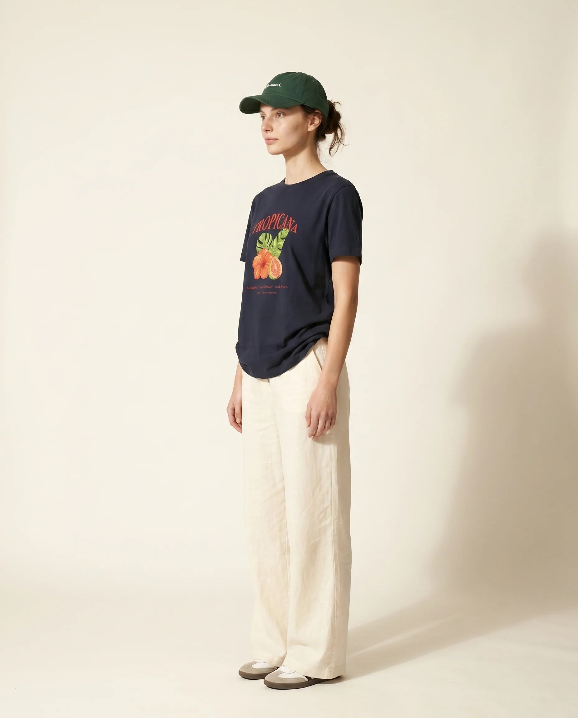 Aurulu after match cotton drill cap with printed material, casual sports style, showing the cap's design and fabric texture.