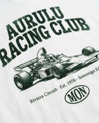 Aurulu Racing Club men's oversized print tee featuring bold racing-themed graphic on soft fabric.