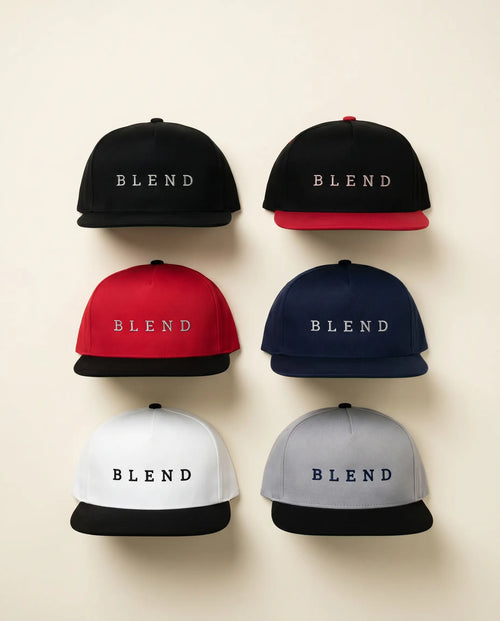Aurulu Blend Snapback Cap with printed material, showcasing a stylish adjustable baseball cap with a flat brim and structured crown.