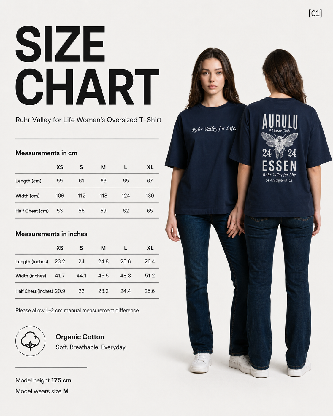 Organic cotton oversized T-shirt by Aurulu featuring Ruhr Valley for Life graphic print for women.
