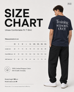 Unisex Training Season’s Over print T-shirt by aurulu, premium cotton material, casual fit, shown on a model.