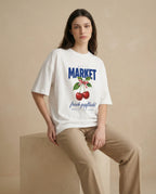 Aurulu Mitte Market women's oversized tee with colorful print, relaxed fit, and soft fabric, ideal for casual wear.