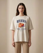 Aurulu Riviera Marché women's oversized T-shirt with colorful print design on soft fabric.