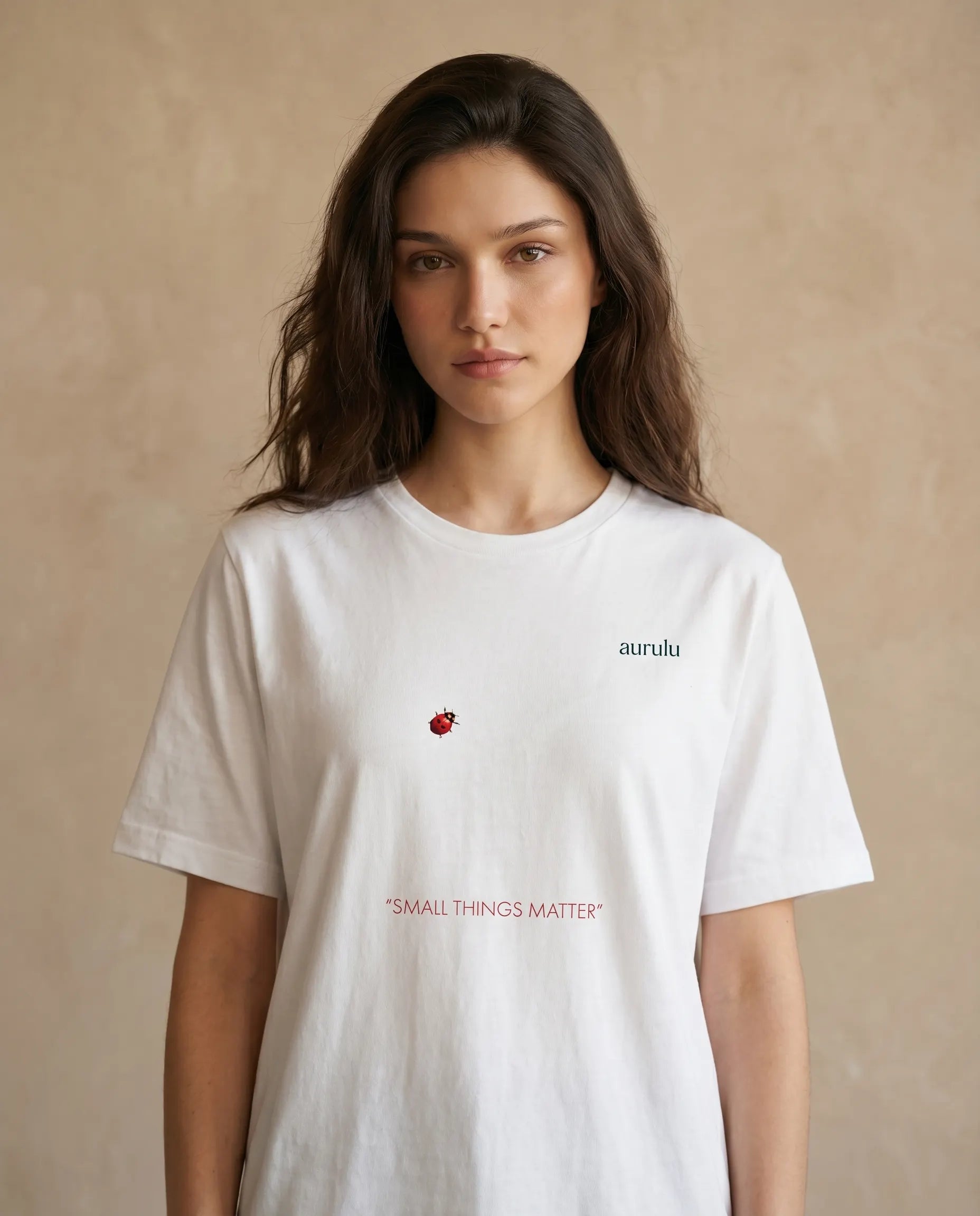 Women's Small Things Matter print t-shirt by aurulu, featuring a casual fit and motivational design on soft fabric.