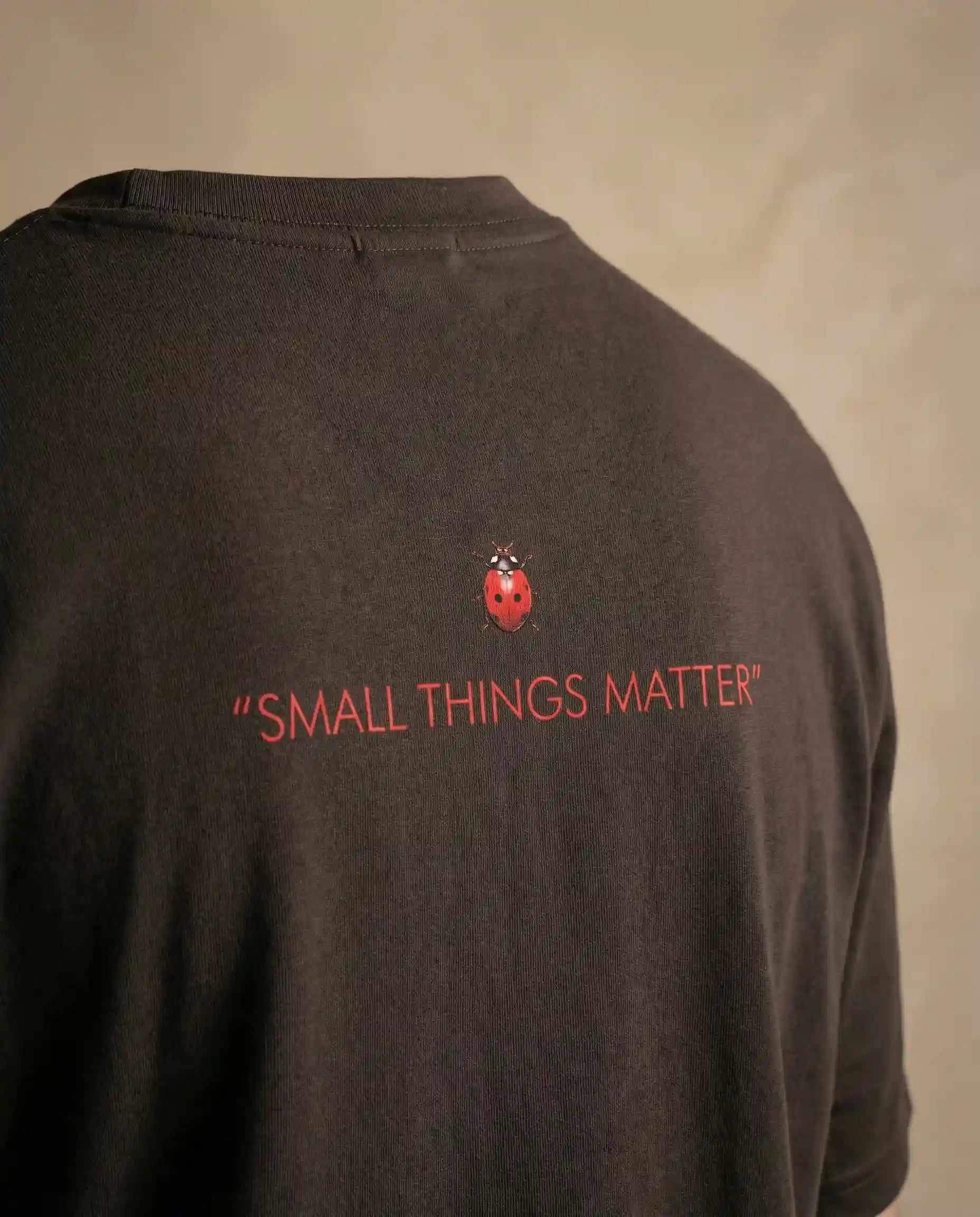 Small Things Matter women's tee by aurulu featuring a printed message on soft fabric, laid flat for display.