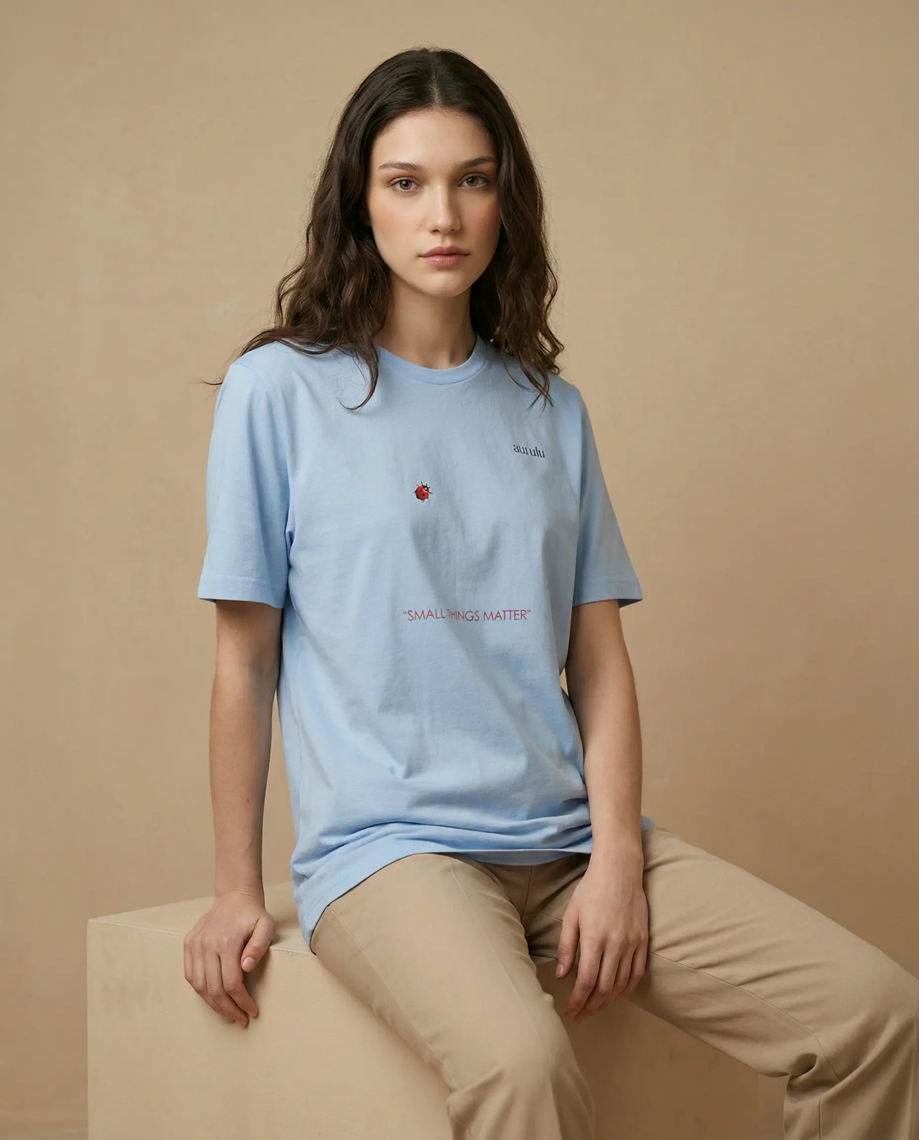 Print material featuring the Small Things Matter Women's Tee by aurulu, showcasing the front design on a casual T-shirt.