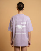 Unisex oversized High Altitude Club organic cotton T-shirt with print design, by aurulu, shown flat on a white background.