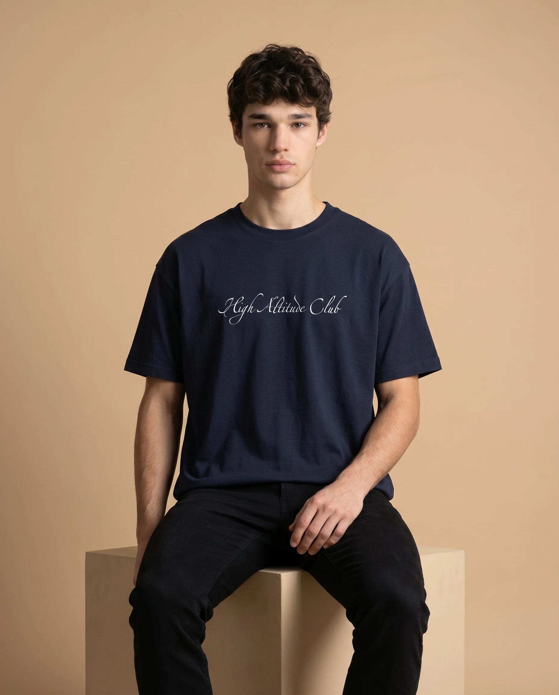 Unisex oversized high altitude club organic cotton T-shirt with printed design, in natural fabric and relaxed fit.