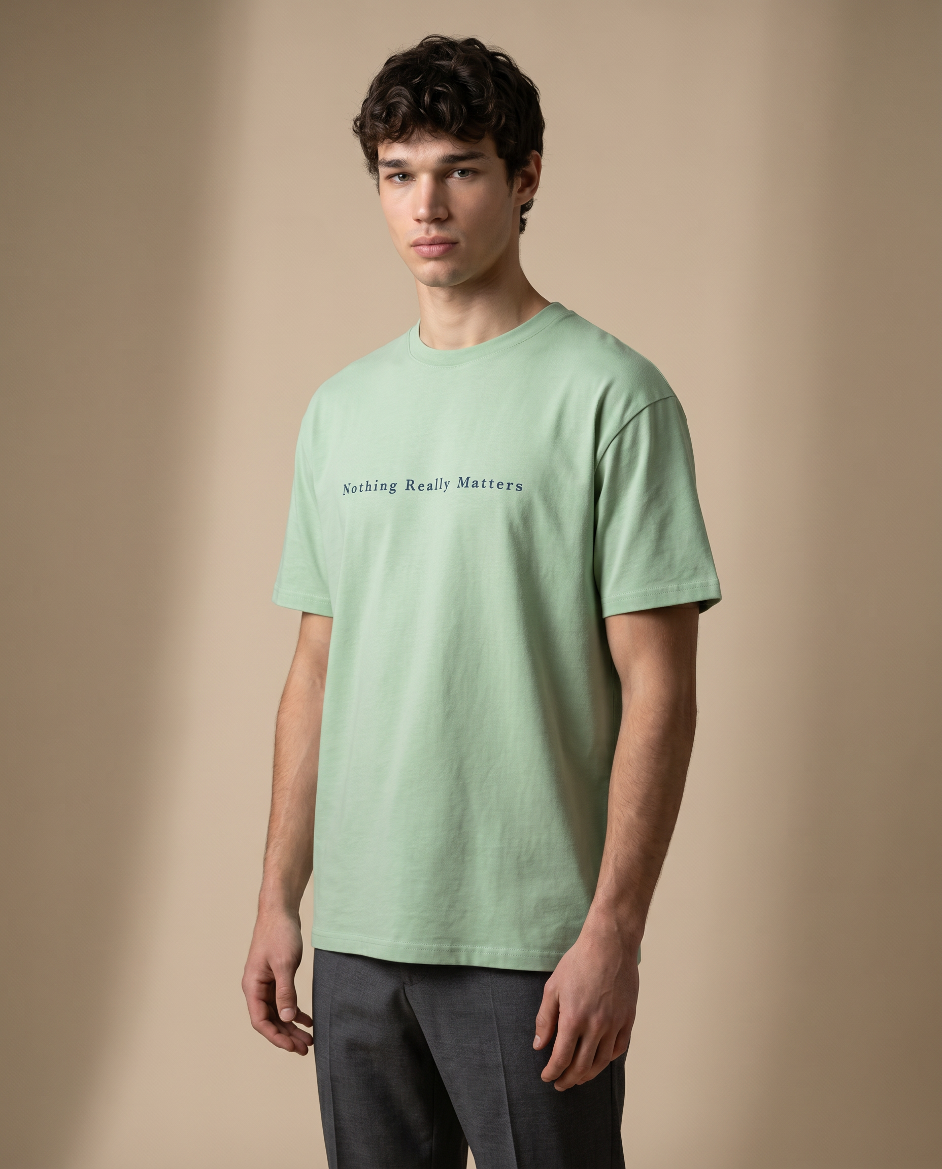 Unisex crewneck tee by aurulu featuring printed design that emphasizes the message "Nothing Really Matters But This Moment".