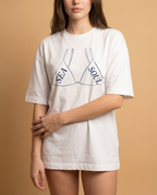 Sea Soul women's oversized tee with vibrant print, made from soft material by aurulu, displayed flat in the image.