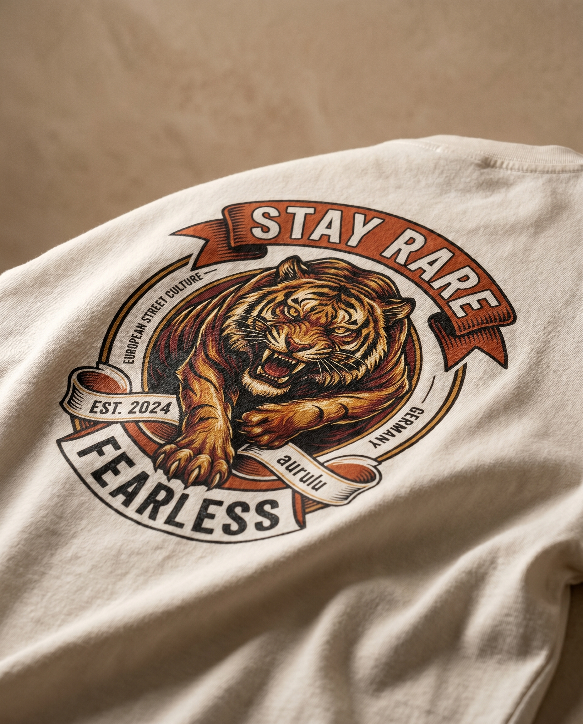 Stay Rare Fearless unisex crewneck tee by aurulu featuring a printed design on soft fabric.