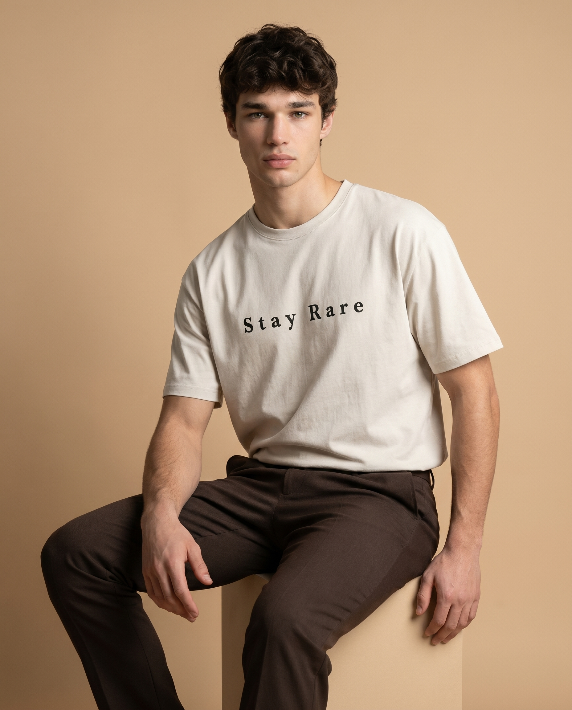 Unisex Stay Rare Fearless print crewneck tee by aurulu, featuring bold graphic design on soft fabric.