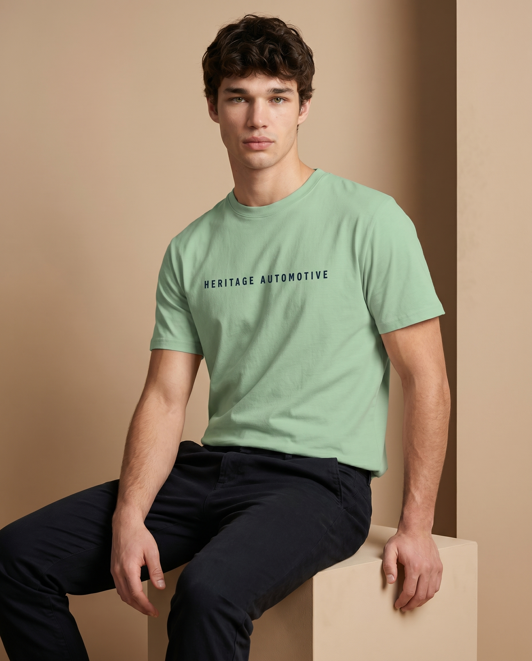 Heritage Automotive 1924 men's crewneck tee with vintage print in soft material, featuring classic automotive design by Aurulu.