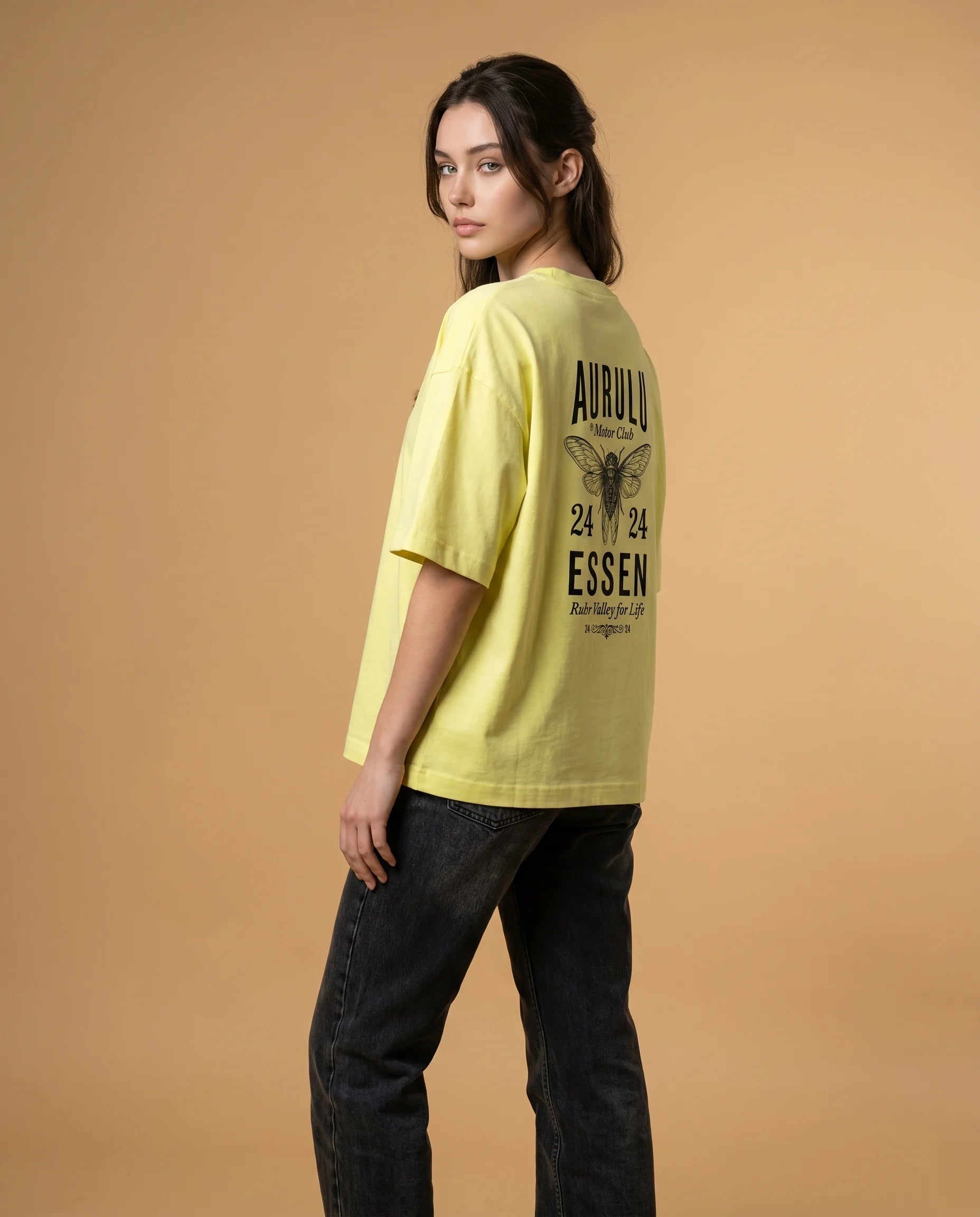 Aurulu Ruhr Valley for Life women's oversized organic cotton graphic T-shirt with printed design.